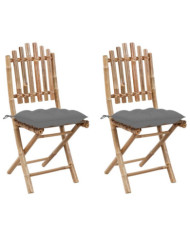 Chaises pliables de jardin lot de 2 avec coussins Bambou | Mobilier & Déco