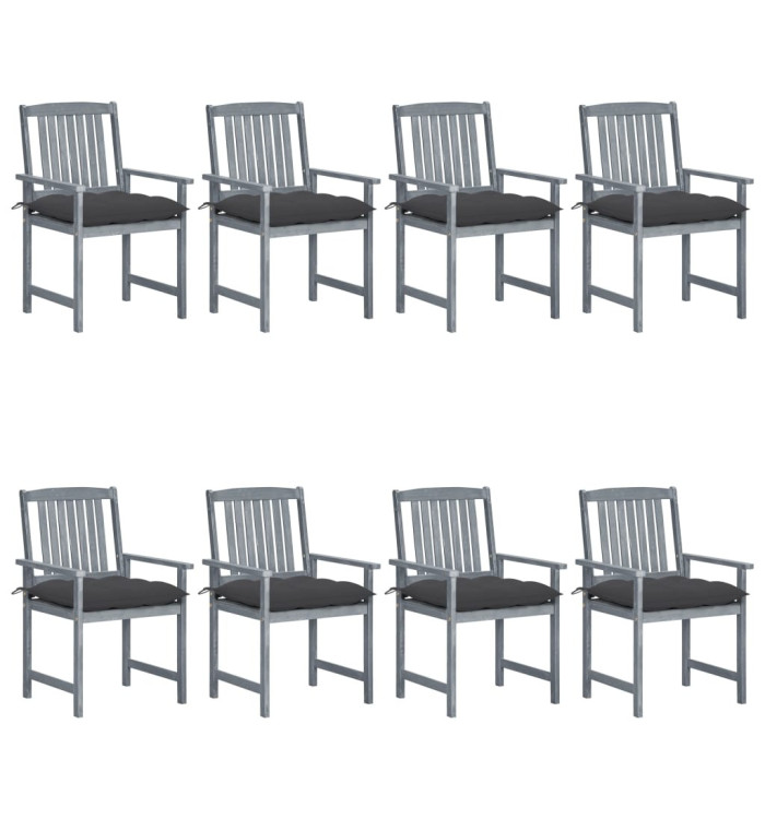 Chaises de jardin et coussins lot de 8 Bois acacia solide Gris | Mobilier & Déco