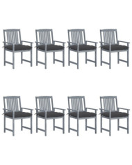 Chaises de jardin et coussins lot de 8 Bois acacia solide Gris | Mobilier & Déco