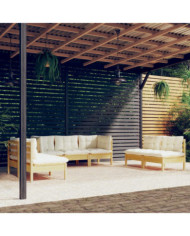 Salon de jardin 7 pcs avec coussins crème bois de pin massif | Mobilier & Déco