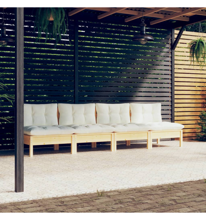 Canapé 4 places de jardin et coussins crème Bois de pin solide | Mobilier & Déco