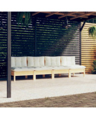 Canapé 4 places de jardin et coussins crème Bois de pin solide | Mobilier & Déco