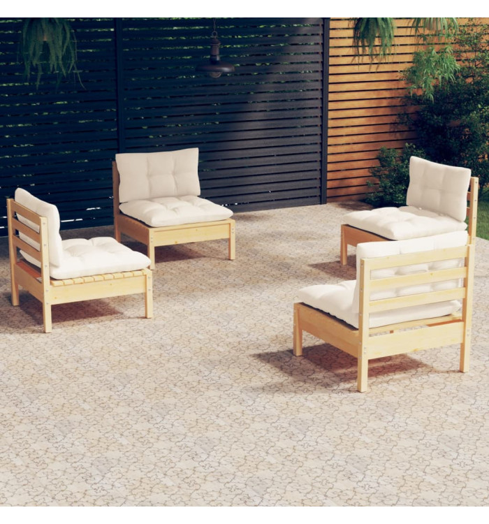 Salon de jardin 4 pcs avec coussins crème Bois de pin | Mobilier & Déco
