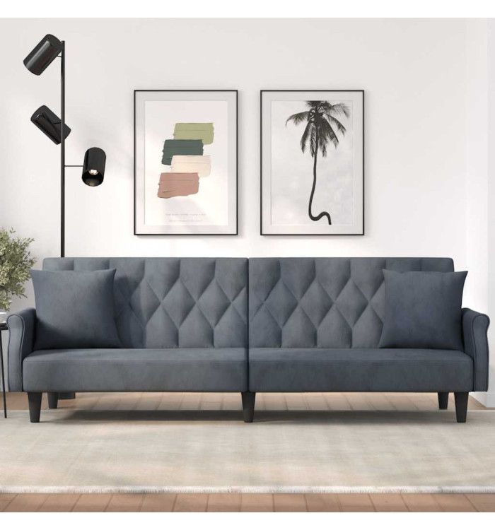 Canapé-lit avec accoudoirs gris foncé velours | Mobilier & Déco
