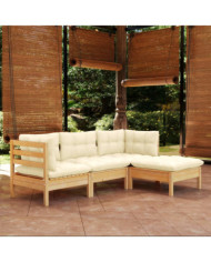 Salon de jardin 4 pcs avec coussins crème Bois de pin | Mobilier & Déco
