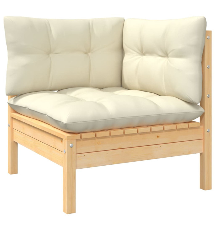 Canapé d'angle de jardin avec coussins crème Bois de pin massif | Mobilier & Déco