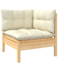 Canapé d'angle de jardin avec coussins crème Bois de pin massif | Mobilier & Déco