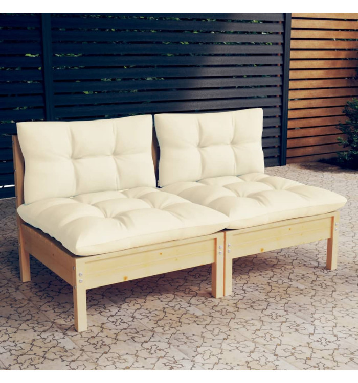 Canapé 2 places de jardin et coussins crème Bois de pin solide | Mobilier & Déco