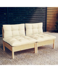 Canapé 2 places de jardin et coussins crème Bois de pin solide | Mobilier & Déco