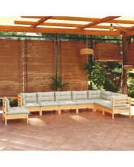 Salon de jardin 8 pcs avec coussins crème Bois de pin massif | Mobilier & Déco