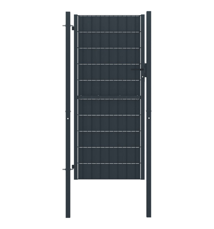 Portail de clôture PVC et acier 100x204 cm Anthracite | Mobilier & Déco