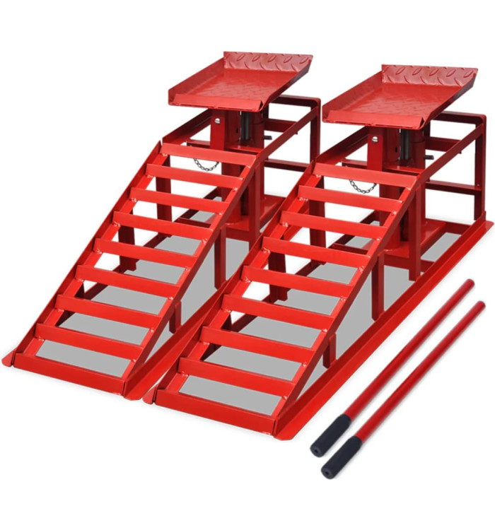 Rampes de réparation auto 2 pcs rouge acier | Mobilier & Déco