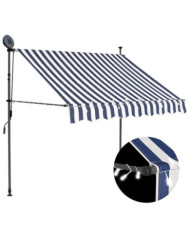 Auvent manuel rétractable avec LED 150 cm Bleu et blanc | Mobilier & Déco