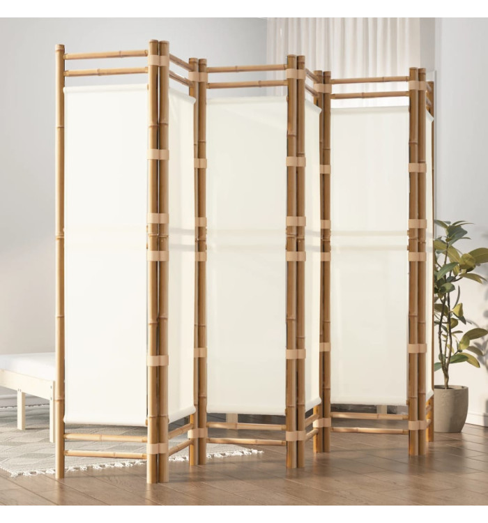 Cloison de séparation pliante 6 panneaux 240 cm Bambou et toile | Mobilier & Déco