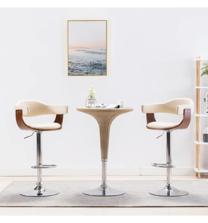 Tabourets de bar lot de 2 crème bois courbé et similicuir | Mobilier & Déco