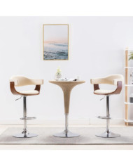 Tabourets de bar lot de 2 crème bois courbé et similicuir | Mobilier & Déco