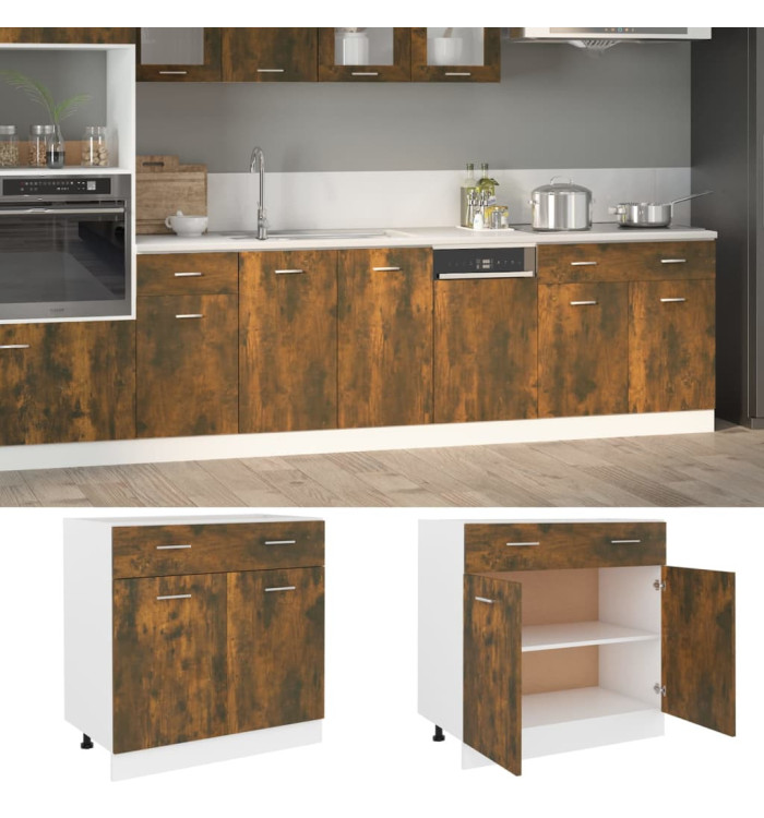 Armoire de plancher à tiroir "Lyon" Chêne fumé 80x46x81,5 cm | Mobilier & Déco