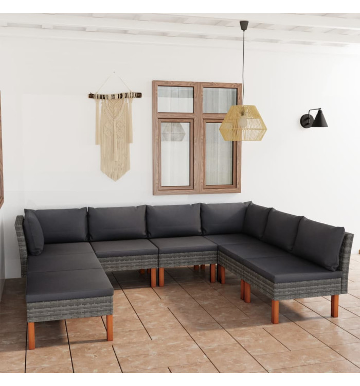 Salon de jardin 8 pcs avec coussins Résine tressée Gris | Mobilier & Déco