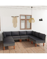 Salon de jardin 8 pcs avec coussins Résine tressée Gris | Mobilier & Déco