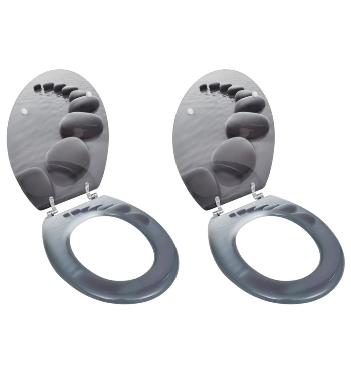 Sièges de toilette avec couvercles 2 pcs MDF Pierres | Mobilier & Déco