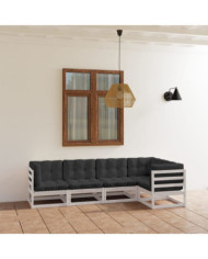 Salon de jardin 5 pcs avec coussins Bois de pin massif | Mobilier & Déco