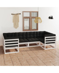 Salon de jardin avec coussins 6 pcs blanc bois de pin massif | Mobilier & Déco