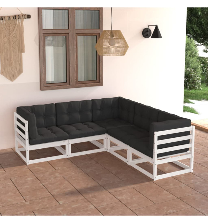 Salon de jardin 5 pcs avec coussins Bois de pin massif | Mobilier & Déco