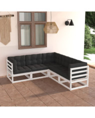 Salon de jardin 5 pcs avec coussins Bois de pin massif | Mobilier & Déco