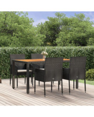 Ensemble à manger de jardin coussins 5pcs Noir Résine tressée | Mobilier & Déco