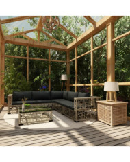 Salon de jardin 6 pcs avec coussins résine tressée gris | Mobilier & Déco