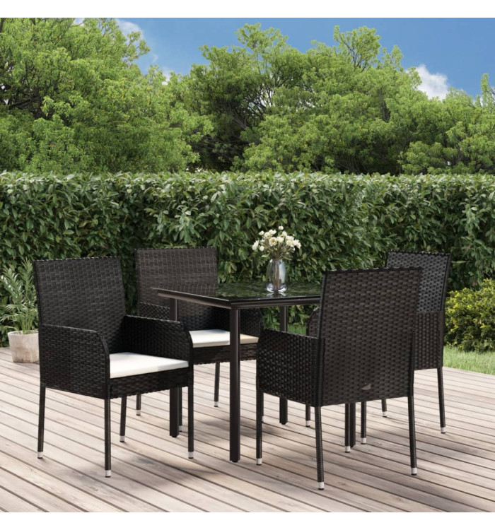 Ensemble à manger de jardin coussins 5pcs Noir Résine tressée | Mobilier & Déco