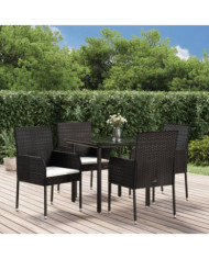 Ensemble à manger de jardin coussins 5pcs Noir Résine tressée | Mobilier & Déco