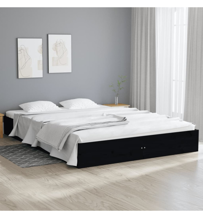 Cadre de lit sans matelas noir bois massif 160x200 cm | Mobilier & Déco