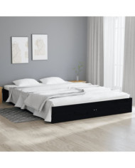 Cadre de lit sans matelas noir bois massif 160x200 cm | Mobilier & Déco