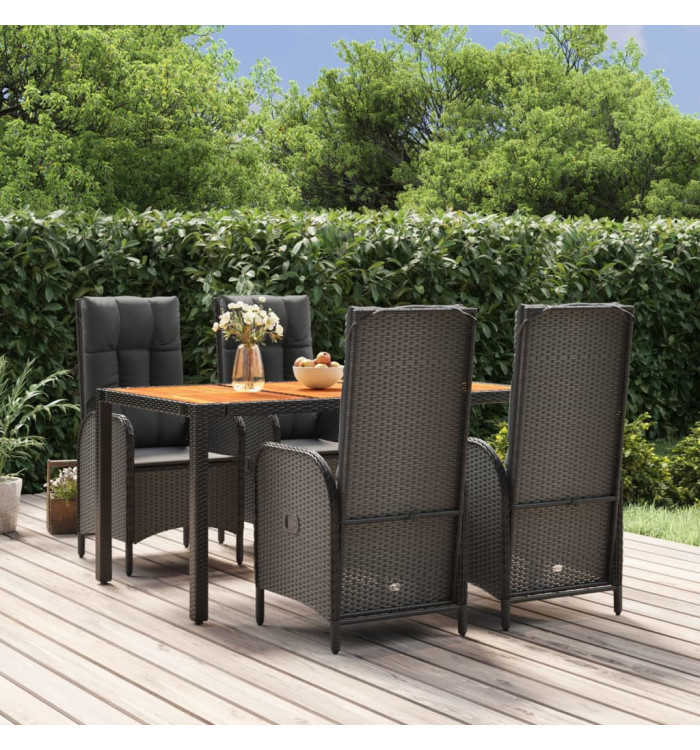 Ensemble à manger de jardin coussins 5pcs Noir Résine tressée | Mobilier & Déco