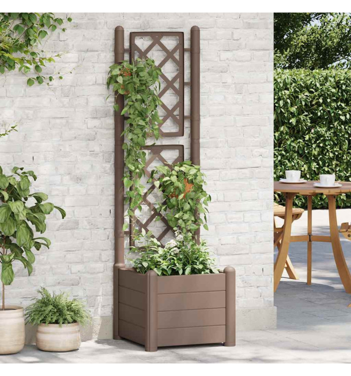 Jardinière avec treillis 43x43x142 cm PP Moka | Mobilier & Déco