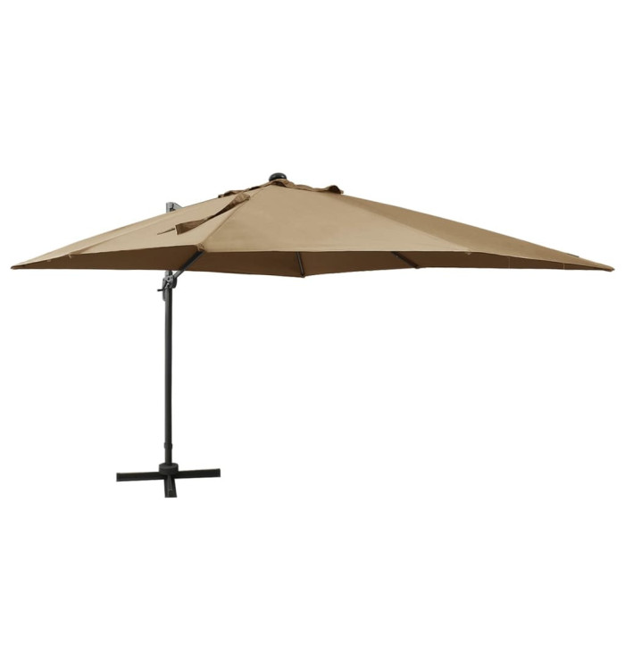 Parasol de jardin en porte-à-faux et mât et lumières LED taupe | Mobilier & Déco