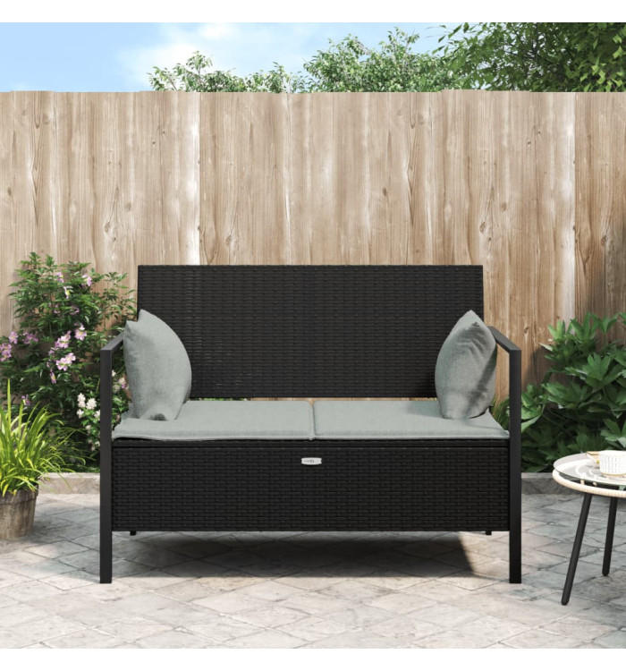 Banc de Jardin à 2 Places avec Coussins Noir Résine Tressée | Mobilier & Déco