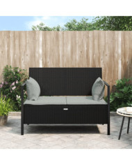 Banc de Jardin à 2 Places avec Coussins Noir Résine Tressée | Mobilier & Déco