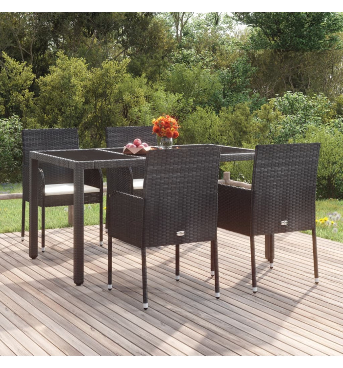 Chaises de jardin lot de 4 avec coussins Résine tressée Noir | Mobilier & Déco