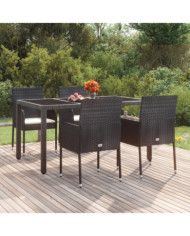 Chaises de jardin lot de 4 avec coussins Résine tressée Noir | Mobilier & Déco