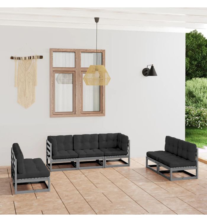 Salon de jardin 7 pcs avec coussins Bois de pin massif | Mobilier & Déco