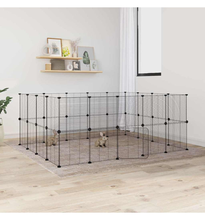 Cage animaux de compagnie à 36 panneaux et porte Noir 35x35 cm | Mobilier & Déco