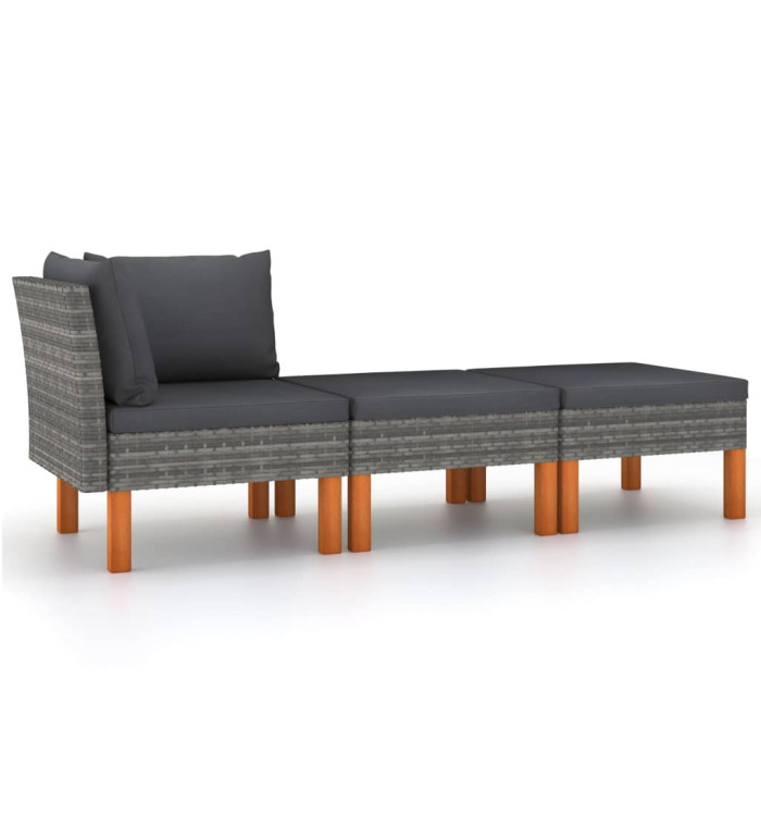 Salon de jardin 3pcs Résine tressée et bois d'eucalyptus massif | Mobilier & Déco
