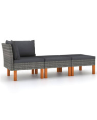 Salon de jardin 3pcs Résine tressée et bois d'eucalyptus massif | Mobilier & Déco
