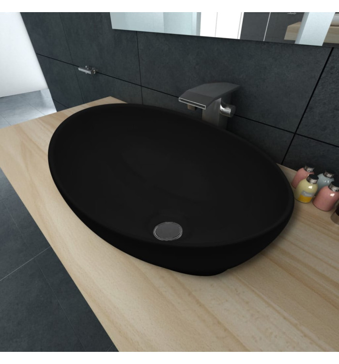 Lavabo ovale Céramique 40 x 33 cm Noir | Mobilier & Déco
