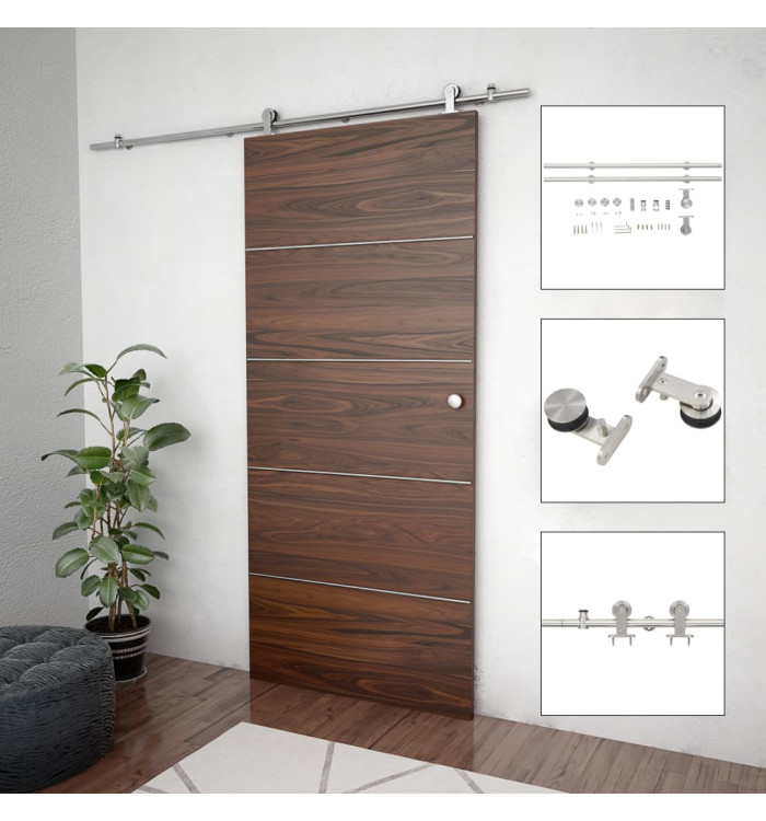 Kit fixation porte coulissante 183 cm Acier inoxydable Argenté | Mobilier & Déco