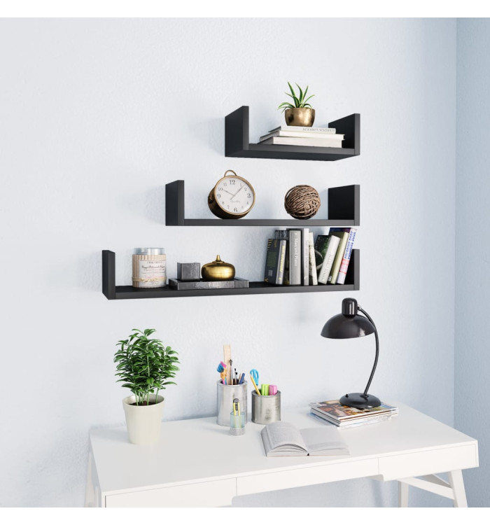Étagères murales 3 pcs Noir Bois d'ingénierie | Mobilier & Déco