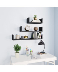 Étagères murales 3 pcs Noir Bois d'ingénierie | Mobilier & Déco