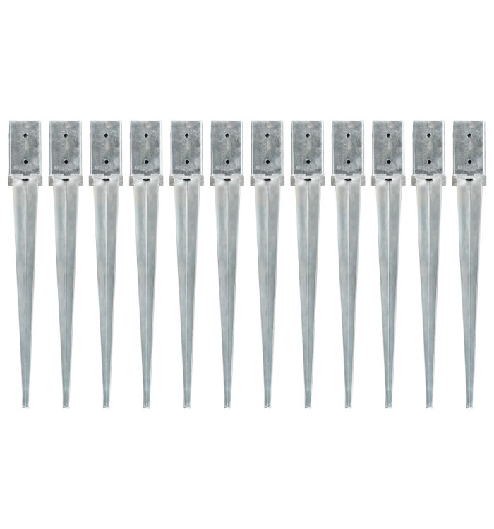 Piquets au sol 12 pcs Argenté 8x8x76 cm Acier galvanisé | Mobilier & Déco
